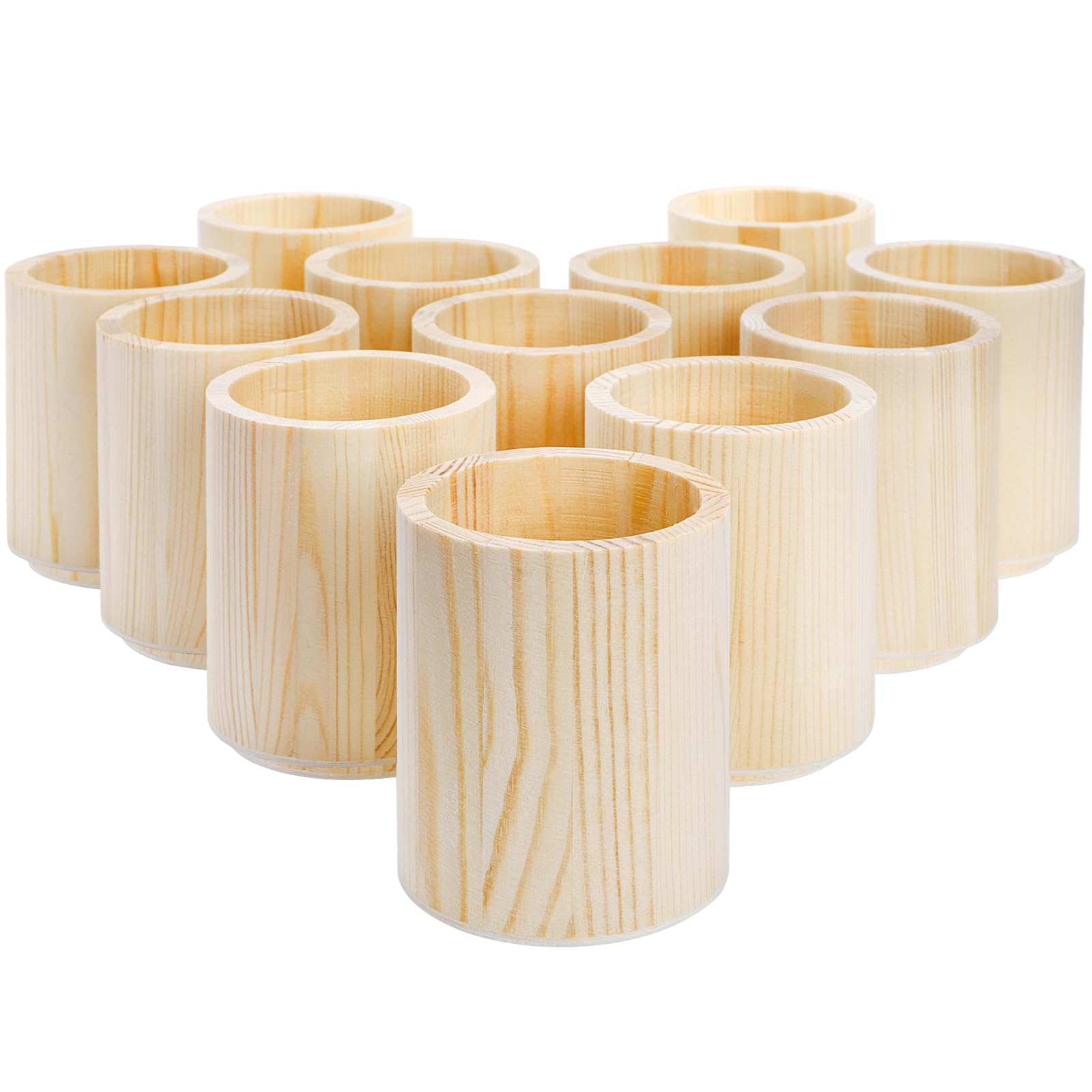 Yopay 12 Pack Wood Pen Holder, 4 Inch Round Pencil Holder for Desk, Unfinished Wooden Pencil Cup Desk Organizer for Makeup Brush, Homemade DIY Crafts, Painter, Home School Office Supplies