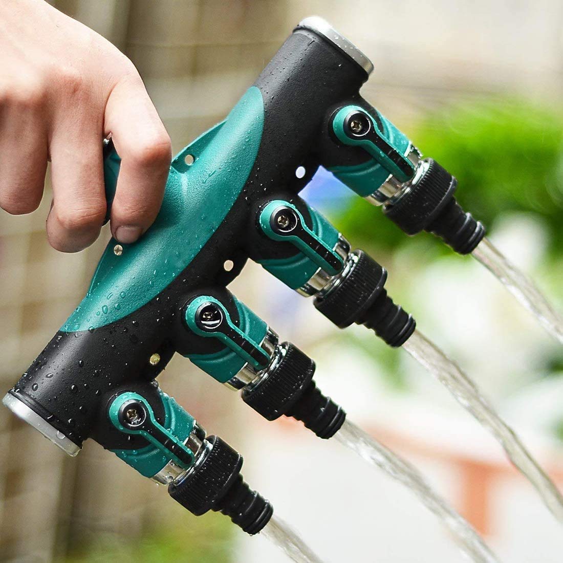 VASLON Hose Spliter 4 Way Garden Hose Splitter Heavy Duty Water Hose Adapter Connector 3/4" Hose Faucet Manifold,Ideal for Lawns,Garden,Drip Irrigation