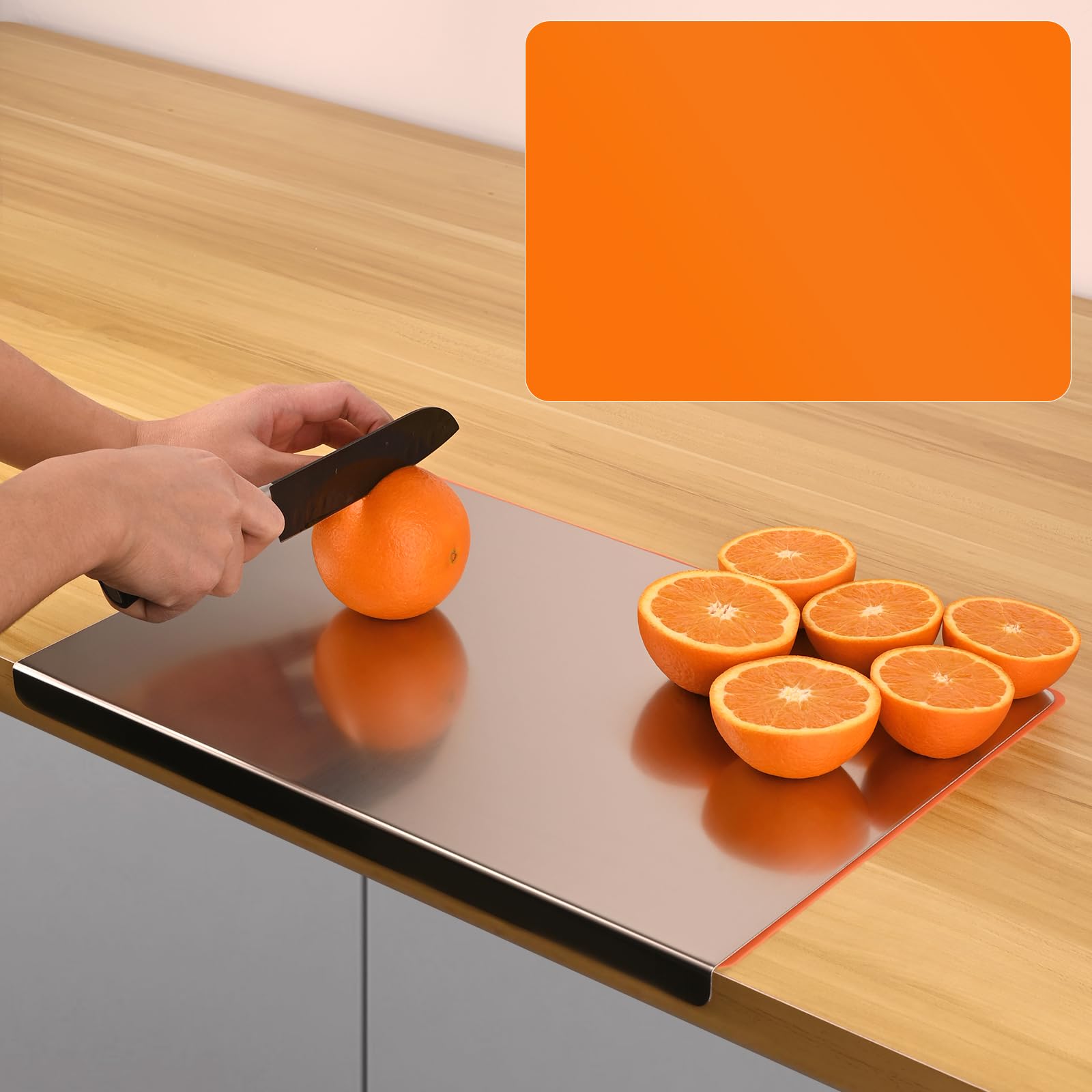HUAKENER Cutting Board with Counter Lip, Stainless Steel Cutting Boards for Kitchen, Large Cutting Board with Silicone Mat for Meat, Fruits, Vegetables, Bread (15.7 x 11.8 Inch)