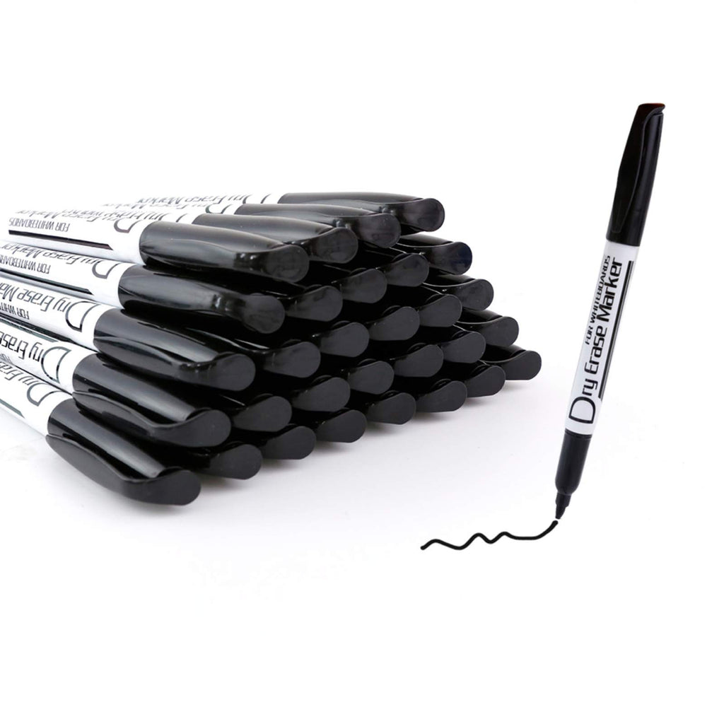 Black Dry Erase Markers Low Odor Fine Whiteboard Markers Thin Box of 30 markers