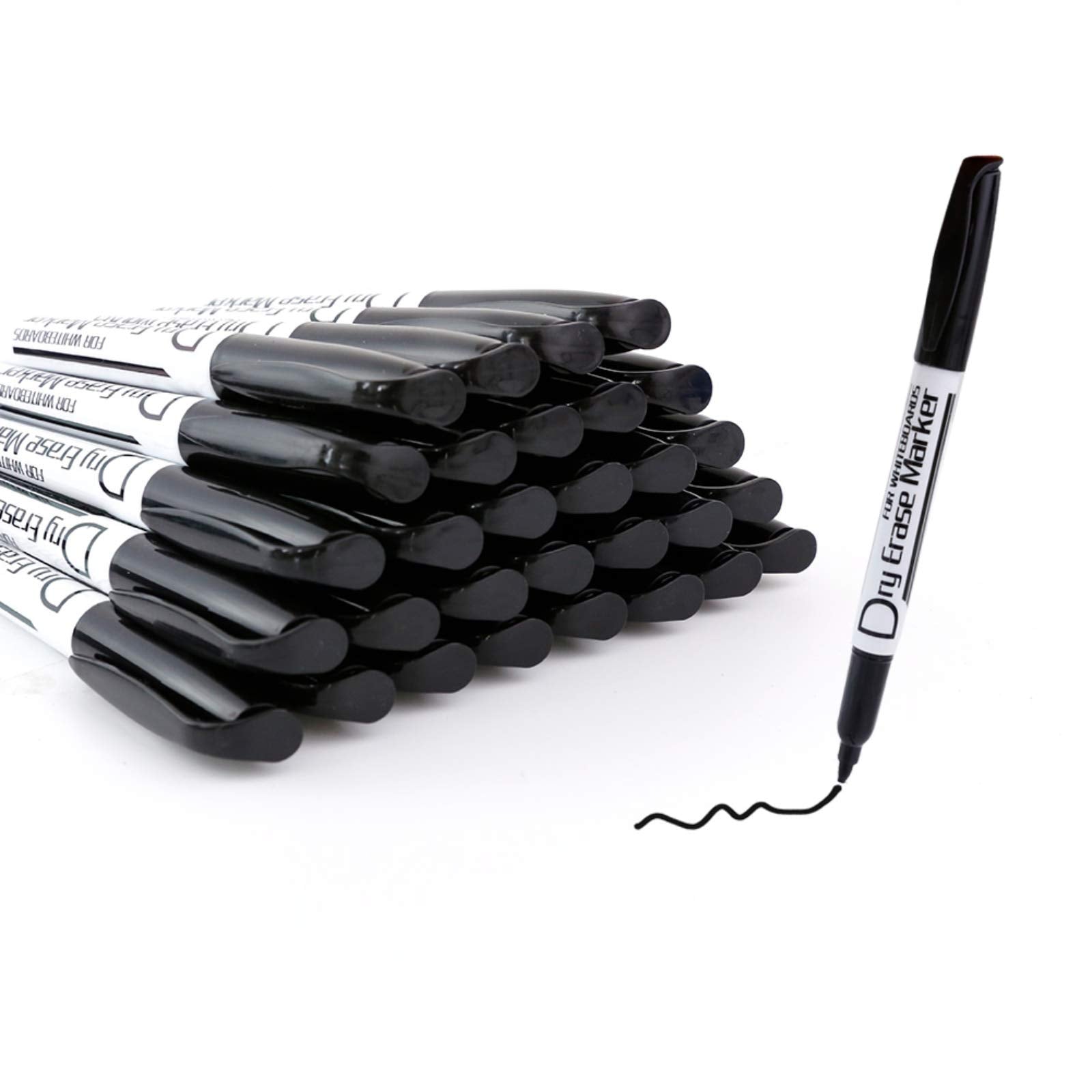 Black Dry Erase Markers Low Odor Fine Whiteboard Markers Thin Box of 30 markers