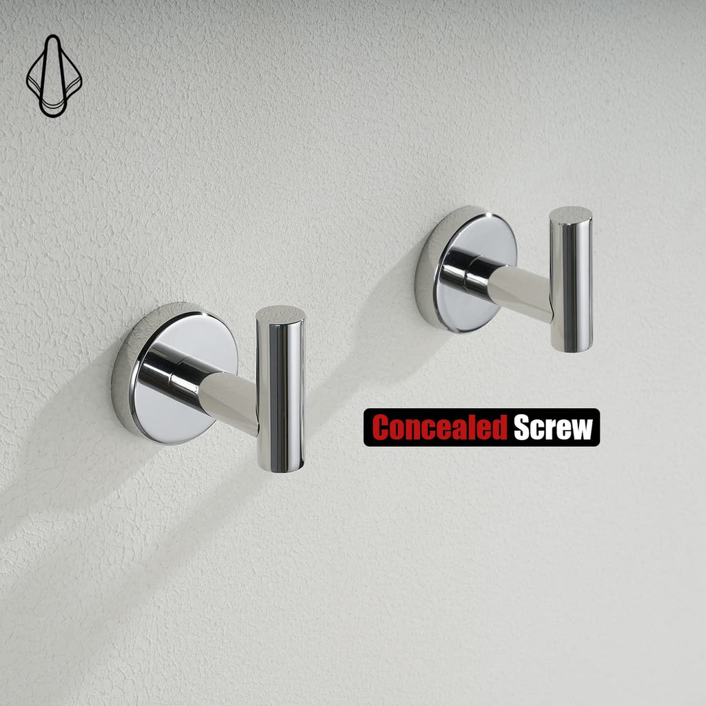 JQK Chrome Bathroom Towel Hook, 304 Stainless Steel Coat Robe Clothes Hook for Bathroom Kitchen Garage Wall Mounted (Pack of 2), TH100-CH-P2