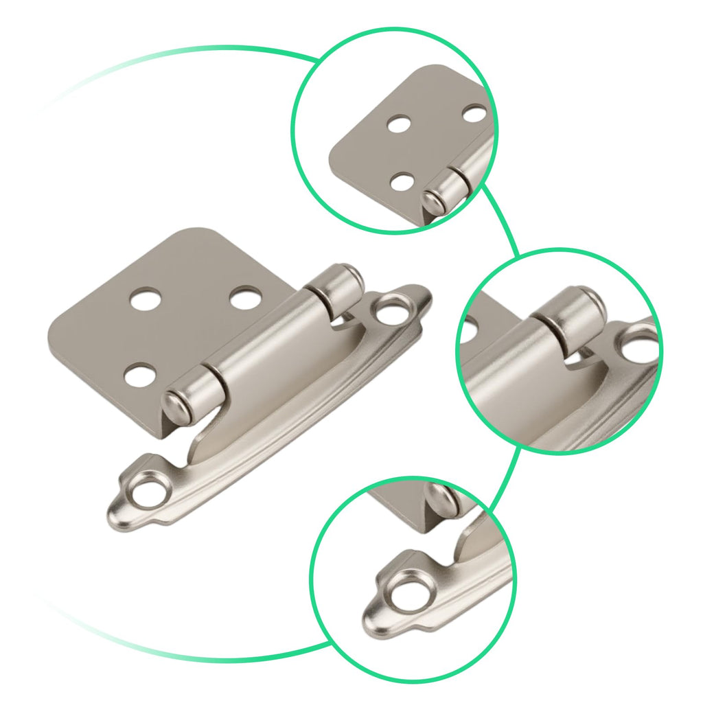 24-Pack 1/2” Overlay Cabinet Hinges (Stain Nickel)，Closing Semi-Concealed Kitchen Cupboard Hardware with Screws
