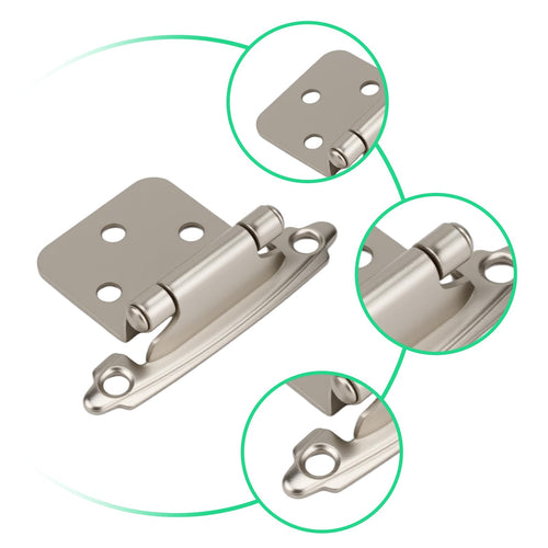 24-Pack 1/2” Overlay Cabinet Hinges (Stain Nickel)，Closing Semi-Concealed Kitchen Cupboard Hardware with Screws
