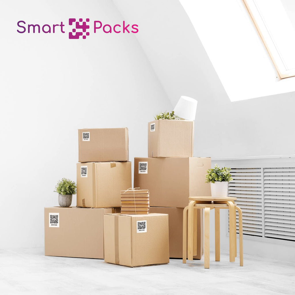 SmartPacks QR Code Stickers | 48 Premium Smart Labels with App | Advanced Pack and Track Labels with QR Code for Inventory, Storage, Moving