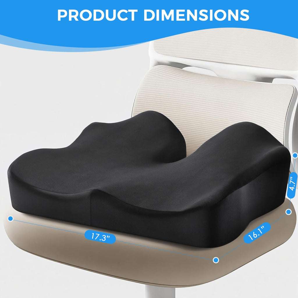 Ergonomic Memory Foam Seat Cushion – Tailbone & Lower Back, Coccyx Support, Office Chair & Car Seat Cushion, Travel & Wheelchair Pad, Breathable, Non-Slip Pressure Ease & Posture Support