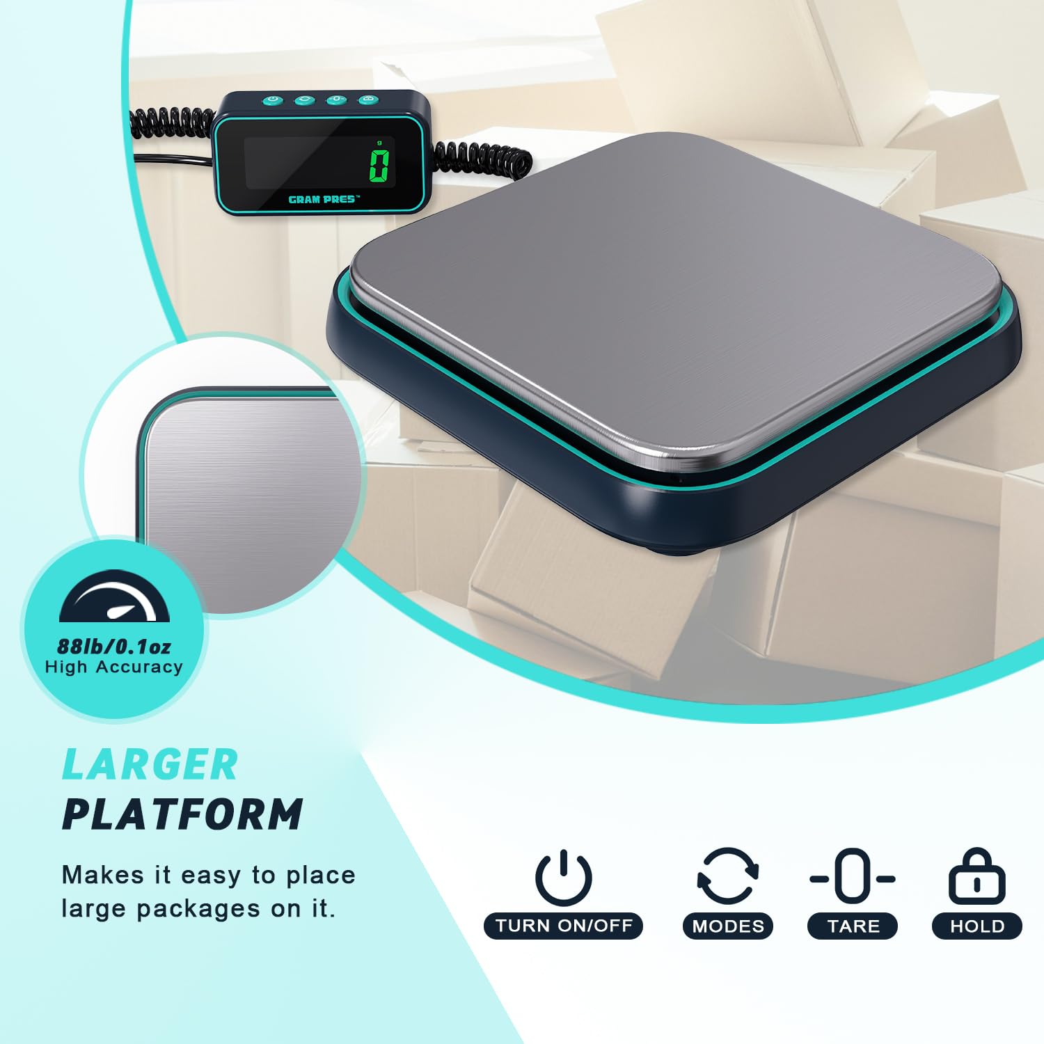 GRAM PRES Digital Shipping Scale, 86 lbs/0.1oz Highly Accurate Postal Scale for Packages with Hold/Tare/Separate LCD Display，Stainless Steel Postage Scale，Package Scale for Small Business, Mail