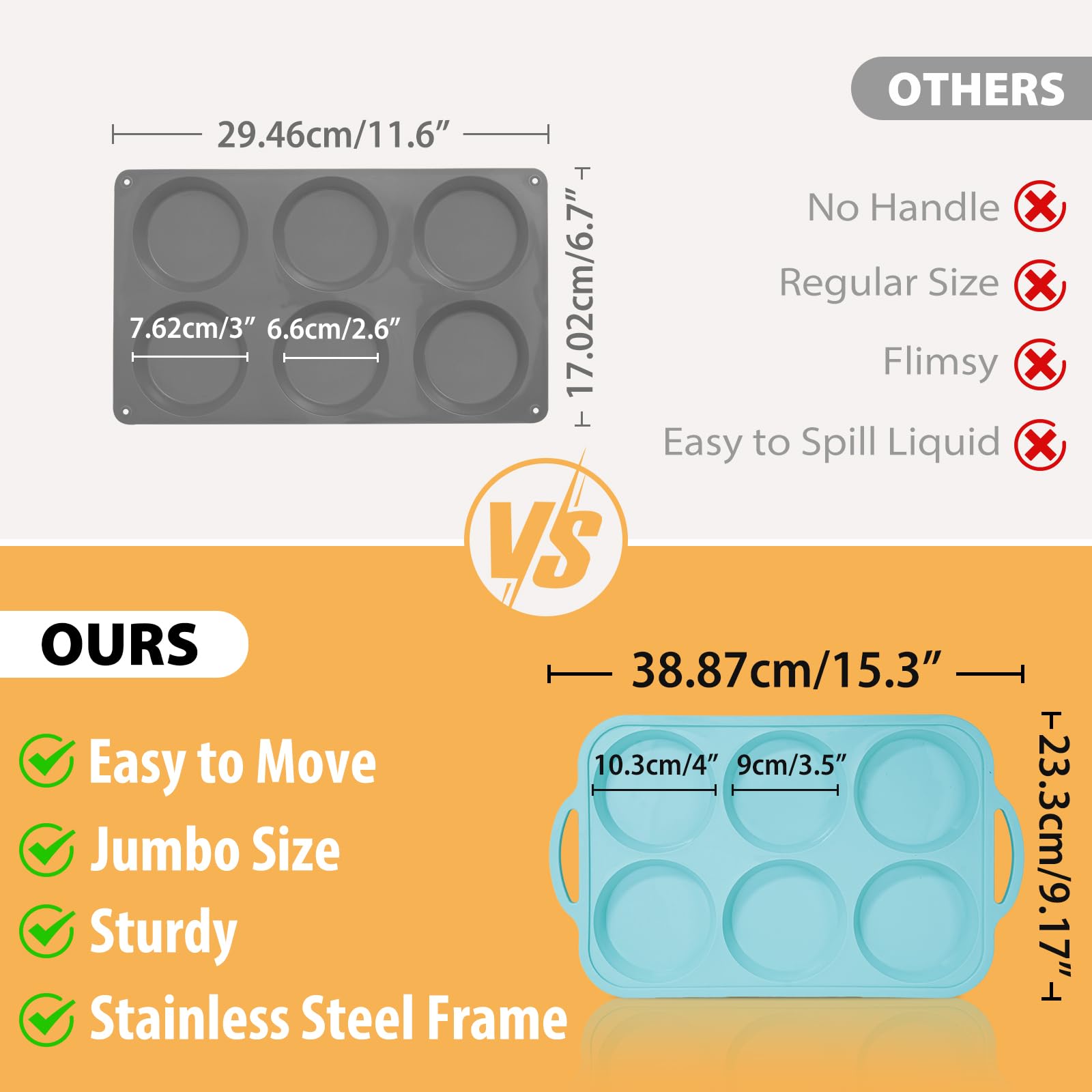 Nonstick Silicone Muffin Top Pan: 4 Inch Jumbo Silicone Egg Molds with Metal Frame for Baking Breakfast Sandwiches/English Muffins Egg Bites Hamburger Buns - for Oven Housewife (Beige& Mint Green)