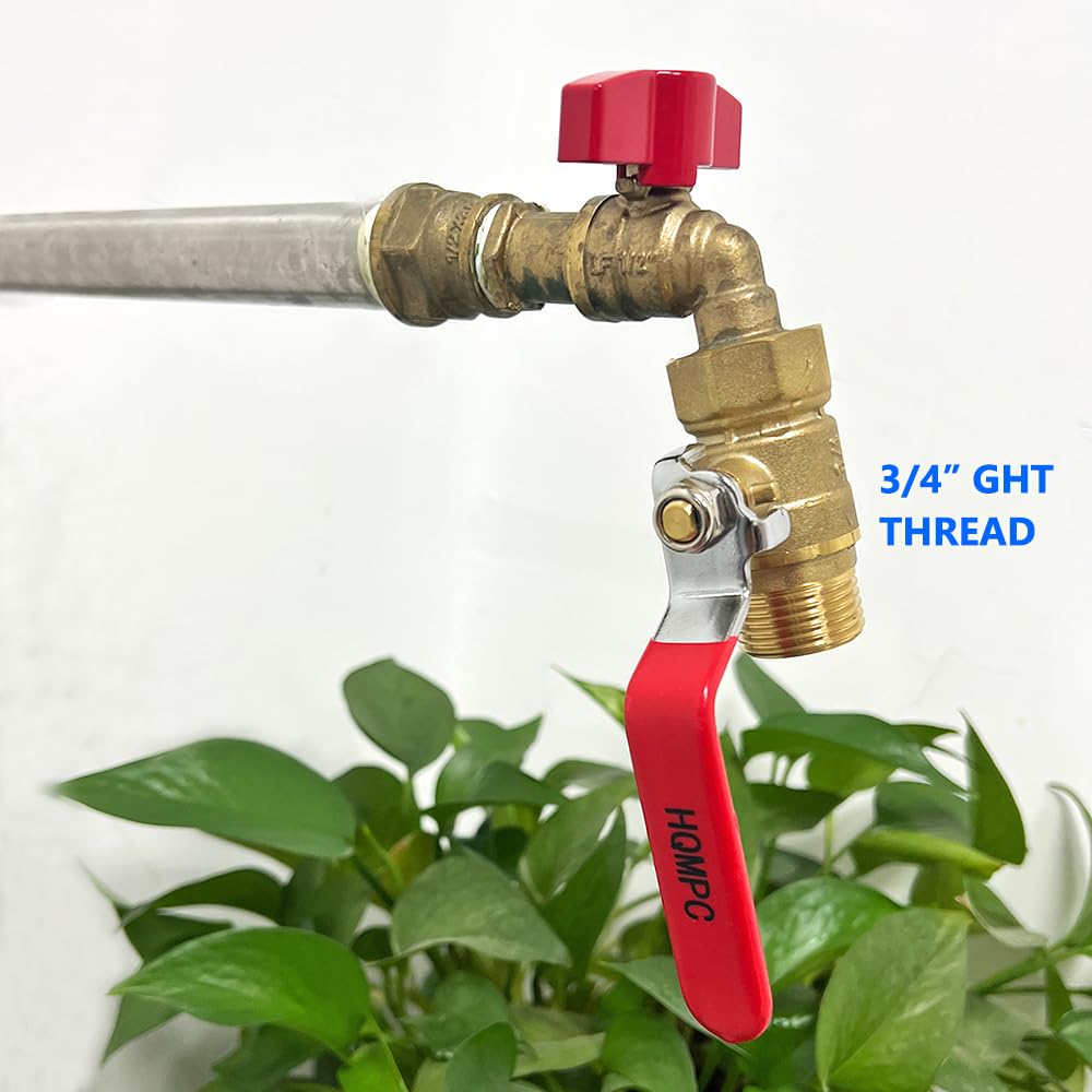HQMPC Garden Hose Shut Off Valve Ball Valve 3/4" GHT Water Turn Off Heavy Duty Hoses On Off Valve Brass Shut Off Valve Hose Ball Valves 1Pc Long Handle