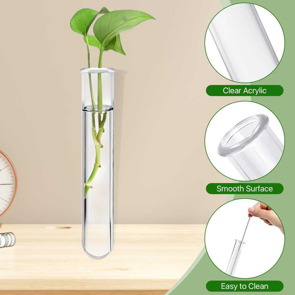 Worldity 15Pcs Clear Test Tubes for Plant, 20ml Plant Propagation Tube with Brush, Plastic Test Tubes for Hydroponic Plants, Flowers, Home Office Wall Decor (12cm), Transparent
