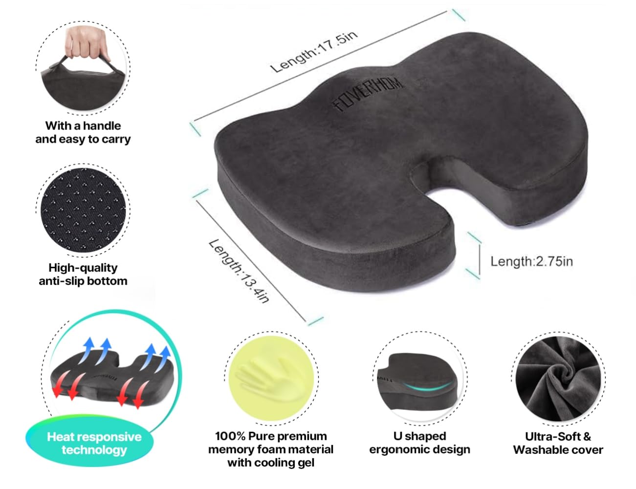 Foverhom Seat Cushion for Chair,Non-Slip Orthopedic Gel Memory Foam Coccyx Cushion with Velboa Cover for Relief Tailbone Pain Pad,Sciatica Back Pain