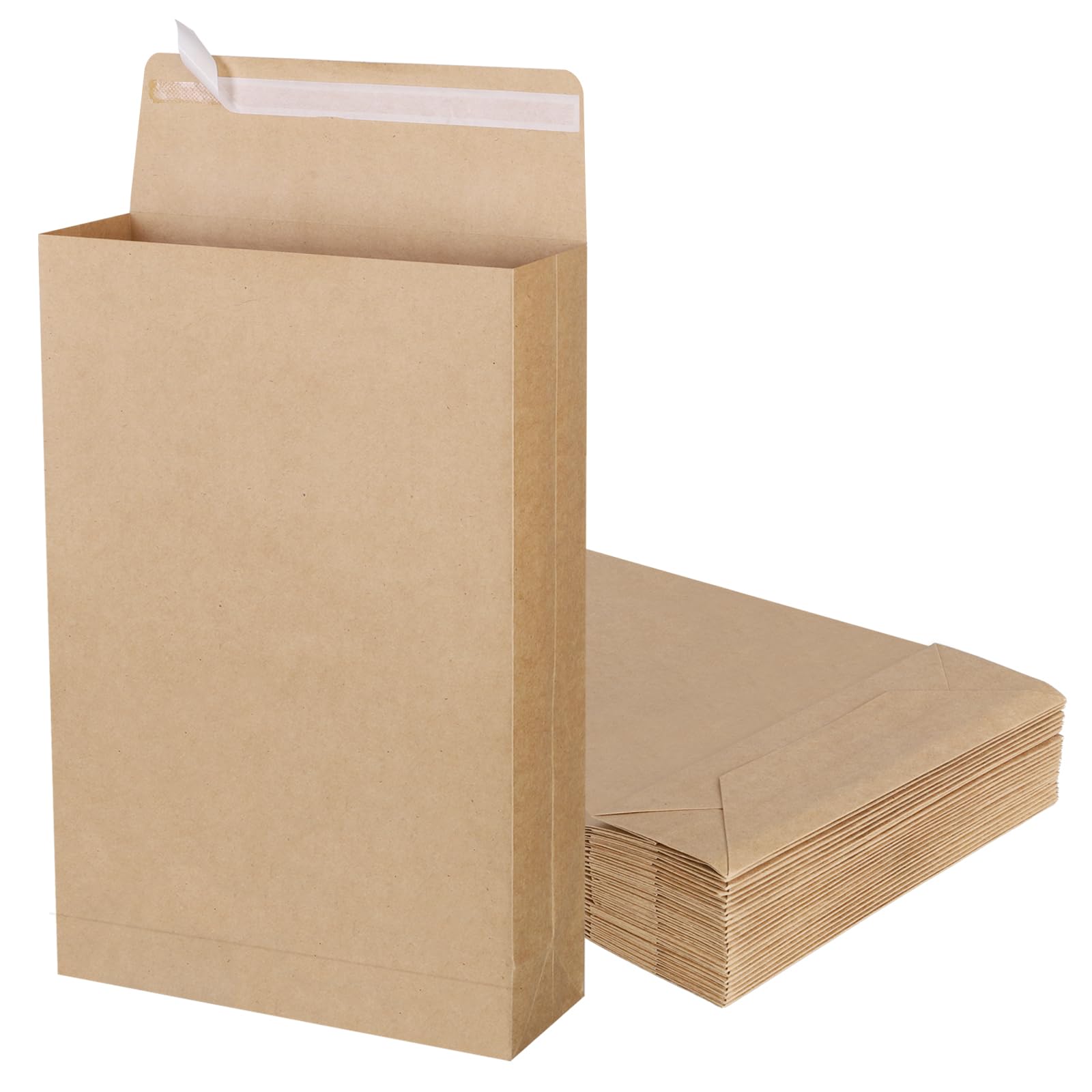 zmybcpack 25 Pack 10" x 15" Self Seal Expandable Catalog Envelopes, Large Kraft Document Envelopes for Documents, Magazines, Photos