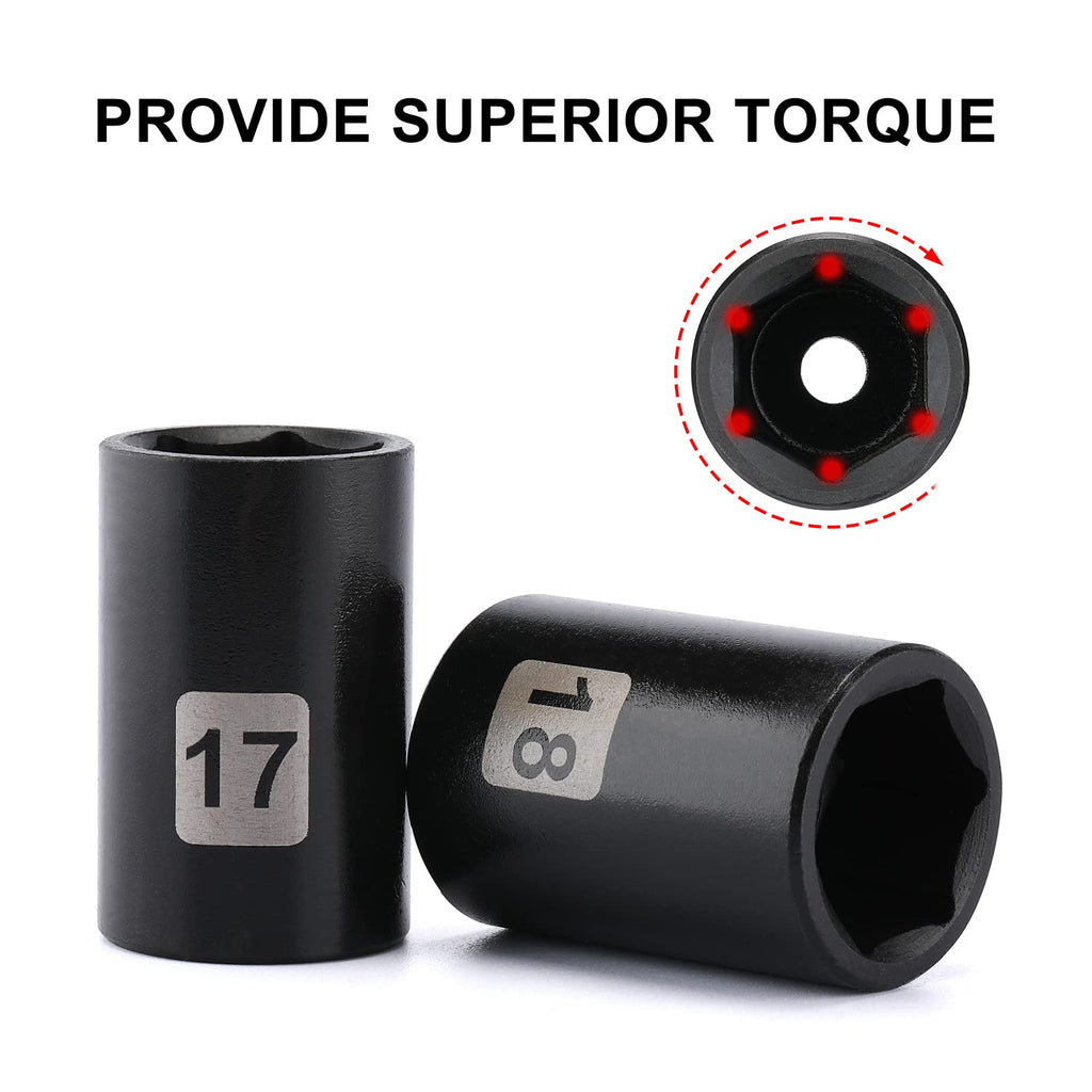 Mayouko 14 Pieces 1/2" Drive Shallow Metric Impact Socket Set, CR-V, 6 Point, 11mm to 32mm
