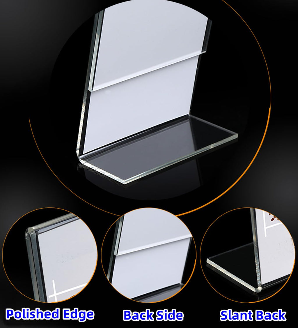 Acrylic Sign Holder, 3 Pack 5x7" Clear Display Table Sign Stand, L-Shape Plastic Message Board Stand for Exhibition, Office, Store, Restaurant