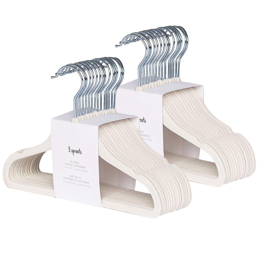 3 Sprouts Velvet Baby Hangers - Non-Slip, Infant & Toddler Velvet Hangers - Slim Kids Hangers & Baby Clothes Hangers, Cintres Pour Bébé (Cream)