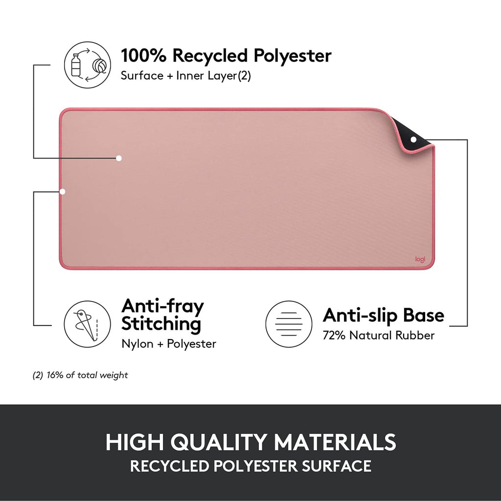Logitech Desk Mat - Studio Series, Multifunctional Large Desk Pad, Extended Mouse Mat, Office Desk Protector with Anti-Slip Base, Spill-Resistant Durable Design, in Darker Rose
