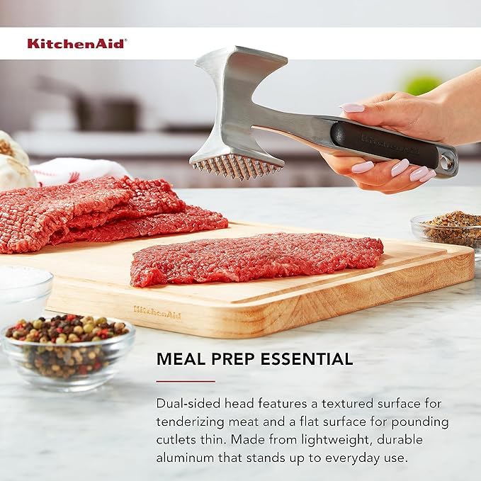 KitchenAid - Meat Tenderizer, Gourmet Meat Tenderizer Hammer with Dual Sides & Ergonomic Handle - Ideal for Chicken, Beef, Pork, Cutlets, Nuts, & More