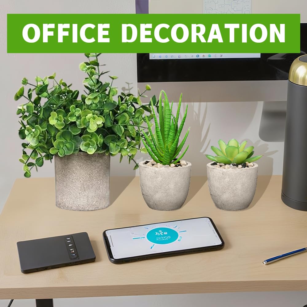 4 Set Artificial Plants Indoors in Pots, Small Plastic Fake Plants, Eucalyptus, Rosemary, Mini Succulents Faux Plant for Office Decor, Desk, Bedroom, Bathroom, Kitchen, Home Decoration in Spring.