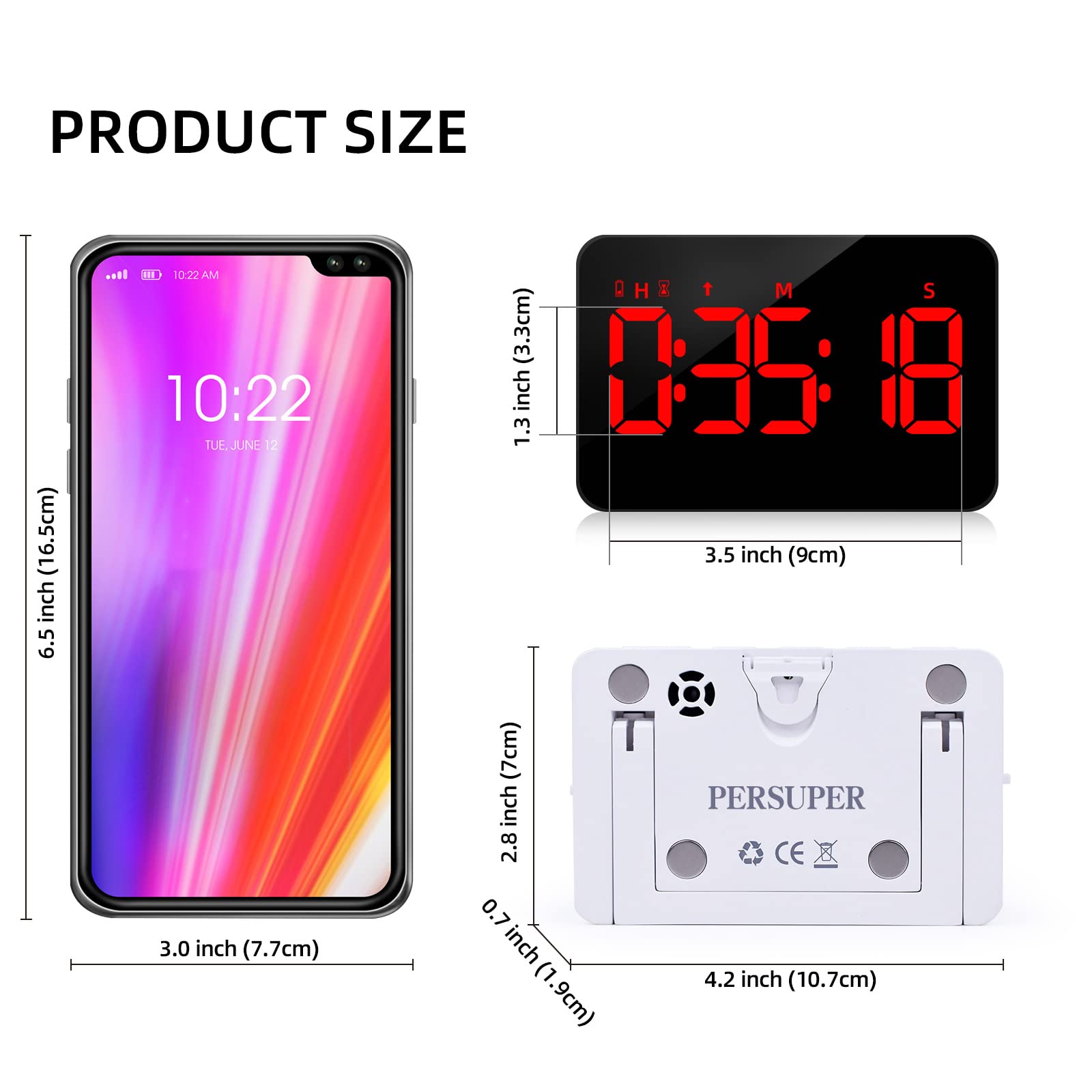 Kitchen Timer for Cooking, 10 RGB Color Changing Digital Magnetic Timer, Countdown/Up, Rechargeabilit, 3 Brightness Display, 3 Volume Levels and Vibration Mode, for Classroom, Home, Study, Fitness