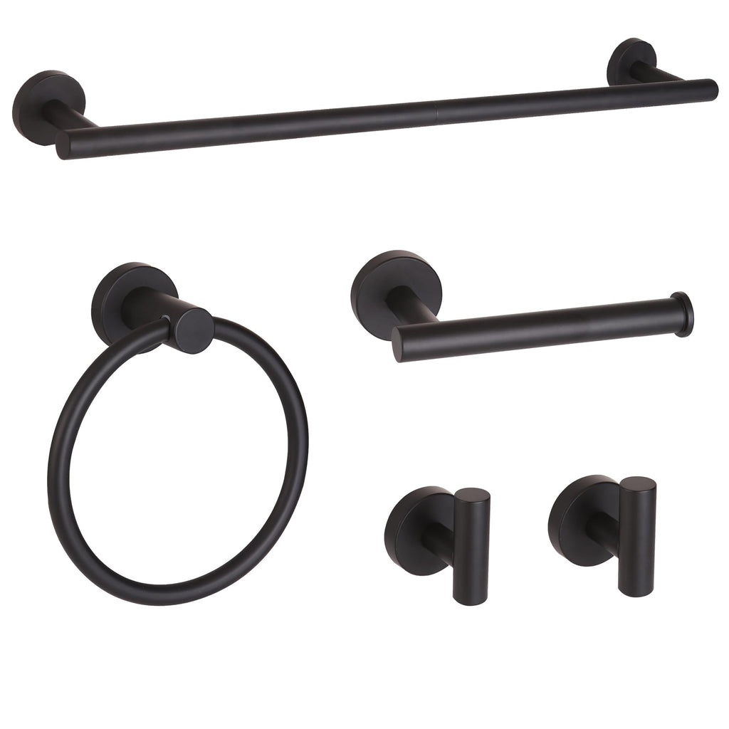 Ntipox Matte Black Bathroom Hardware Set 5 Piece, Stainless Steel Towel Bar Set 24 Inch,Toilet Paper Holder,Towel Ring Holder,Towel Rack Set,Black Bathroom Accessories Kit