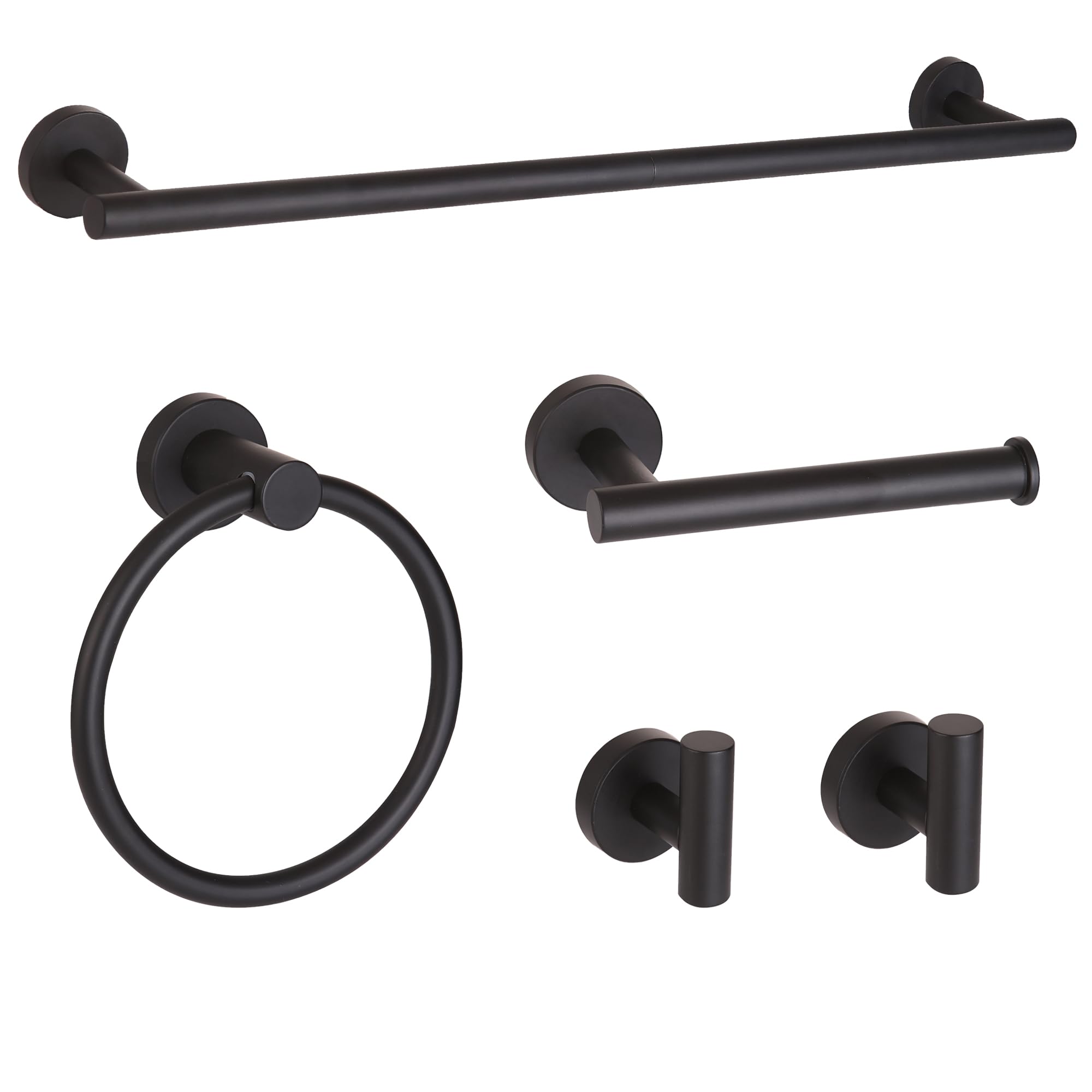 Ntipox Matte Black Bathroom Hardware Set 5 Piece, Stainless Steel Towel Bar Set 24 Inch,Toilet Paper Holder,Towel Ring Holder,Towel Rack Set,Black Bathroom Accessories Kit