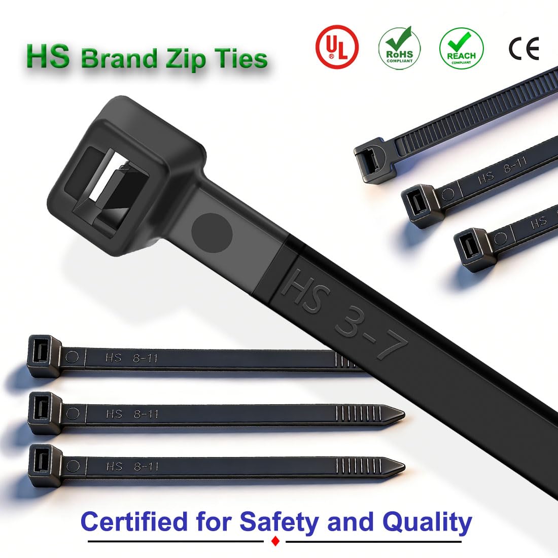 HS Durable Small Plastic Zip Ties 4 Inch (Bulk-1000 Pack) Black Nylon Ties Zap Straps 18 Lbs for PC,Electronic,Wire Cable Ties