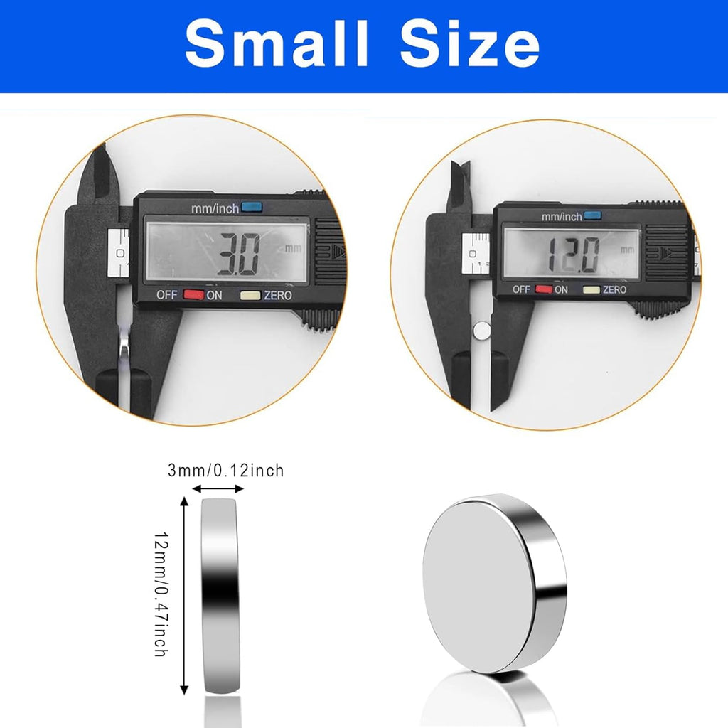 TRYMAG Magnets, 12x3mm 30Pcs Small Round Magnets for Fridge, Whiteboard, Locker, Crafts, Scientific Models