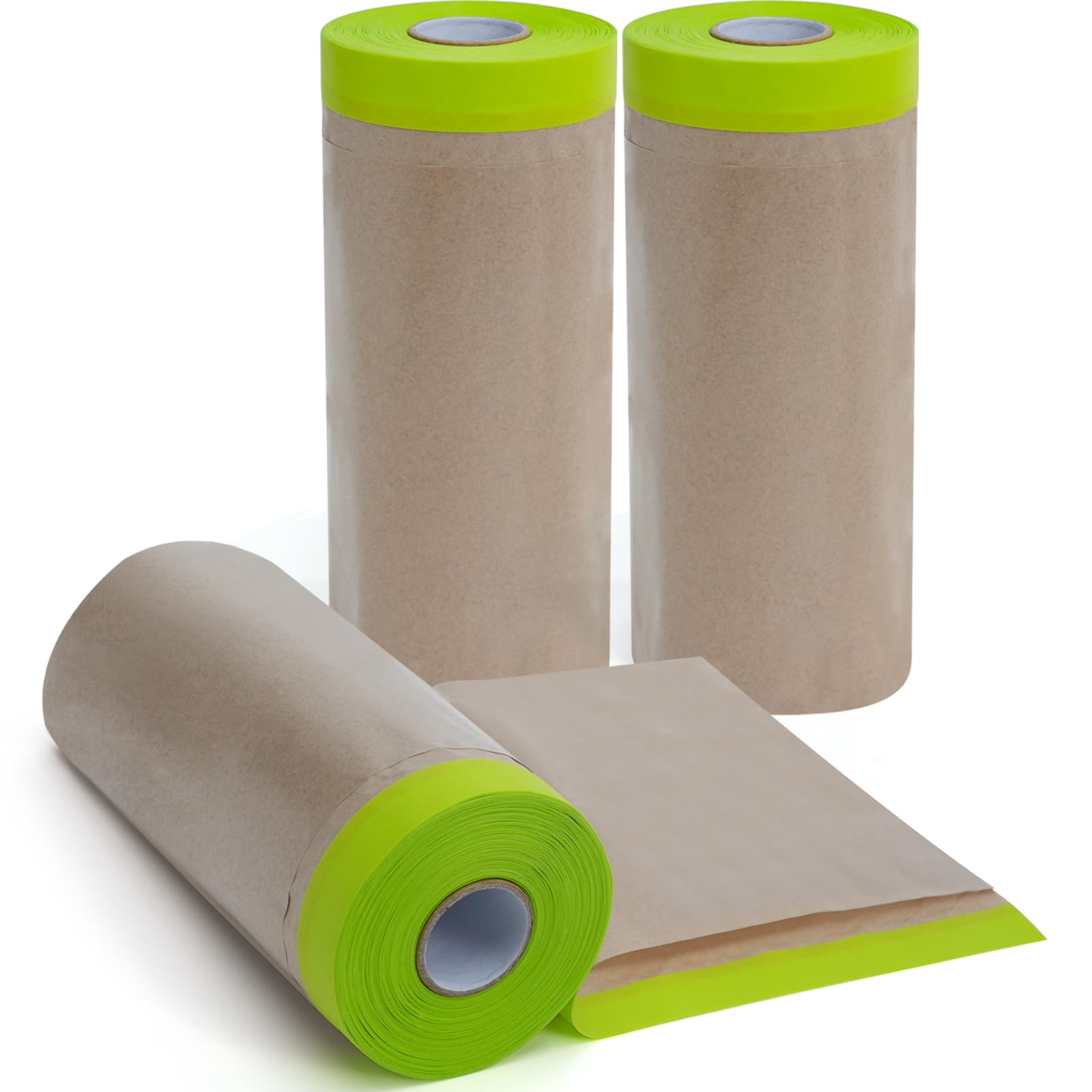 ADHES Pre-Taped Masking Paper for Painting, 3 Rolls 12 Inch x 50 Feet Tape and Drape Painters Paper Roll with Masking Tape, Automotive Paint Masking Paper for Cars, Walls, Floors, Furniture Protection