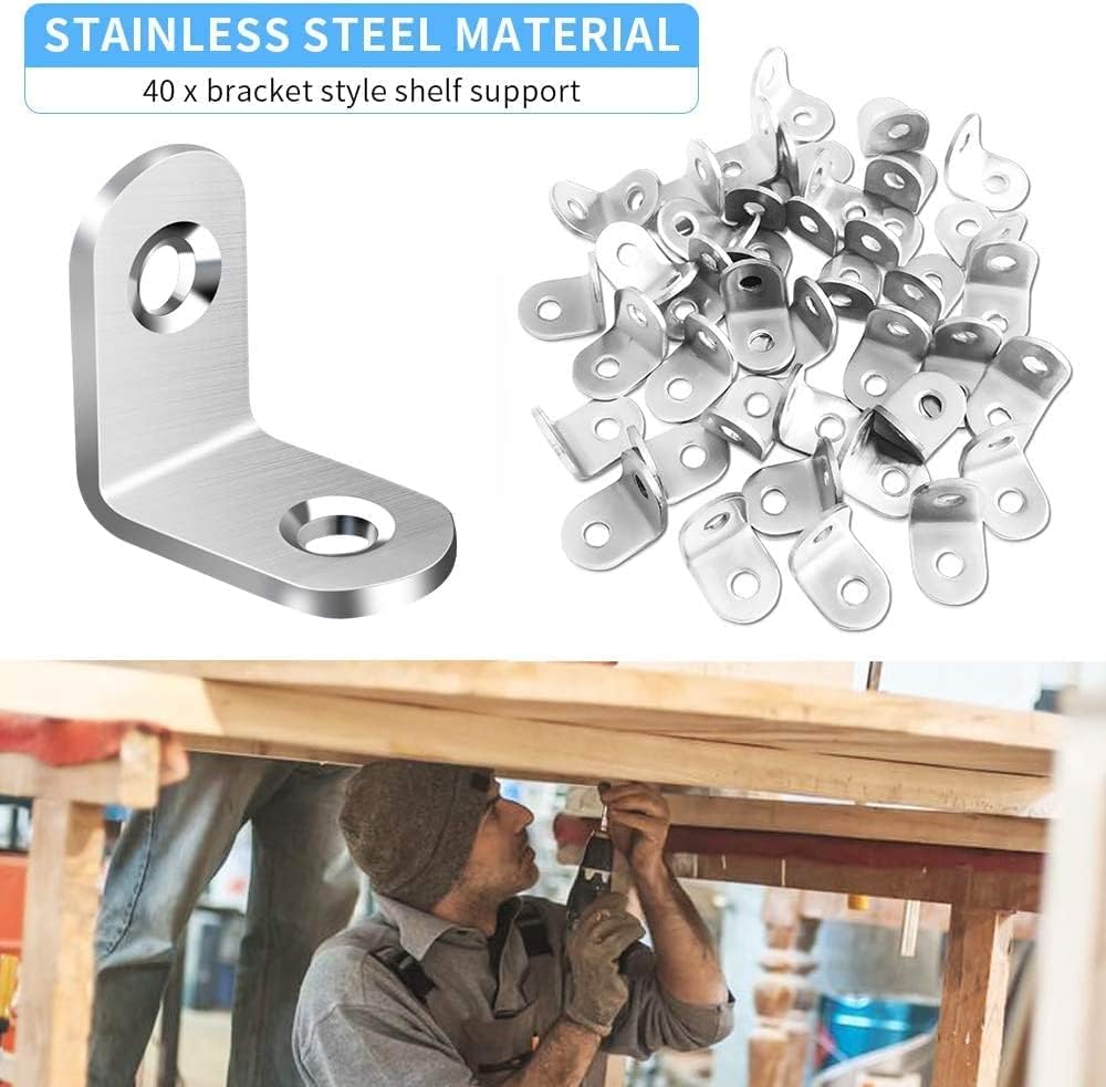 Baoswi 80PCS L Bracket Corner Brace, Stainless Steel L Brackets for Shelves, Metal Corner Bracket, Small Right Angle Bracket for Wood Furniture Chair Drawer Cabinet with 160PCS Screws