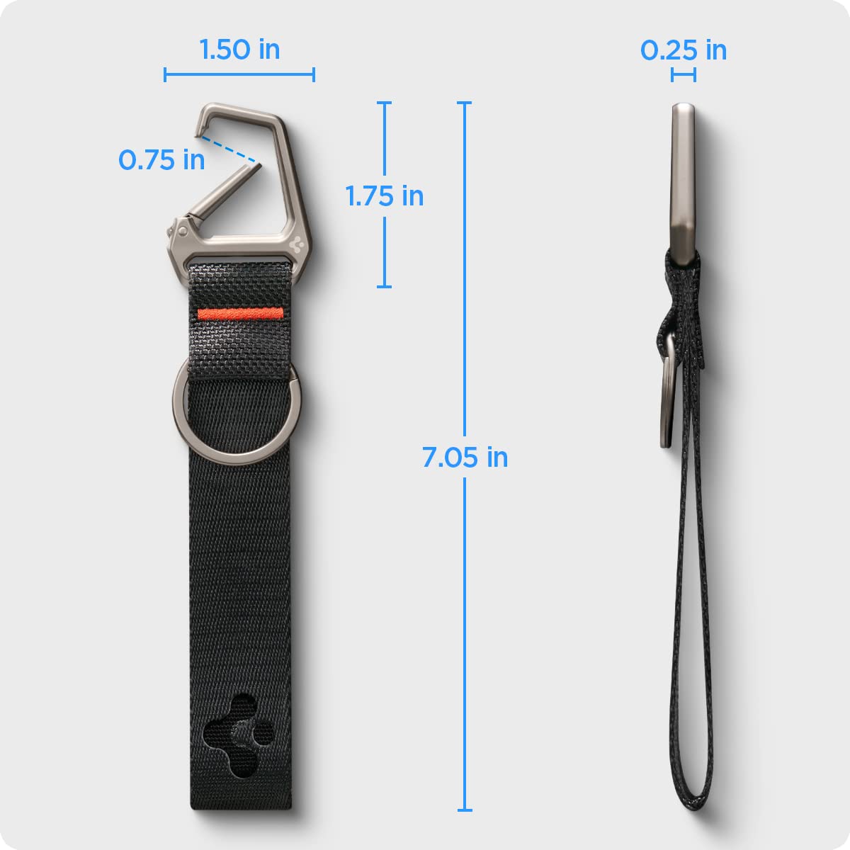 Spigen Life Carabiner Lanyard Keychain Strap for Keys ID Badge Wallet Holder and Everyday Carry Items Wristlet Keychain Ring Carabiner - Black