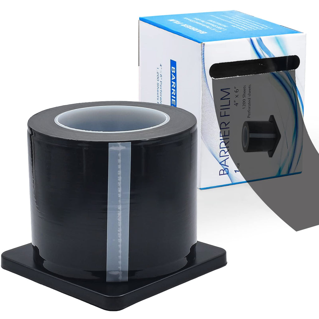 Keedolla Black Barrier Film Roll with Dispenser Box, 4" x 6" Tattoo Barrier Tape Protective Adhesive Film Perforated Dental Disposable Plastic Sheets, 1200 Sheets|1 Roll