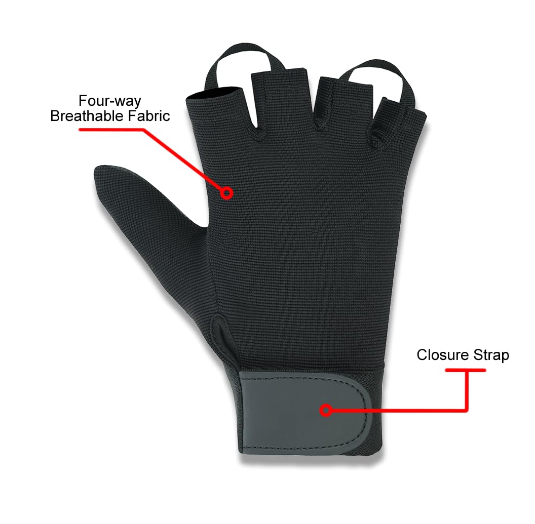 Leather Palm Wheelchair Gloves, Half Fingers with Full Thumb Disability, Mobility Gloves for Men and Women (Large, Black)