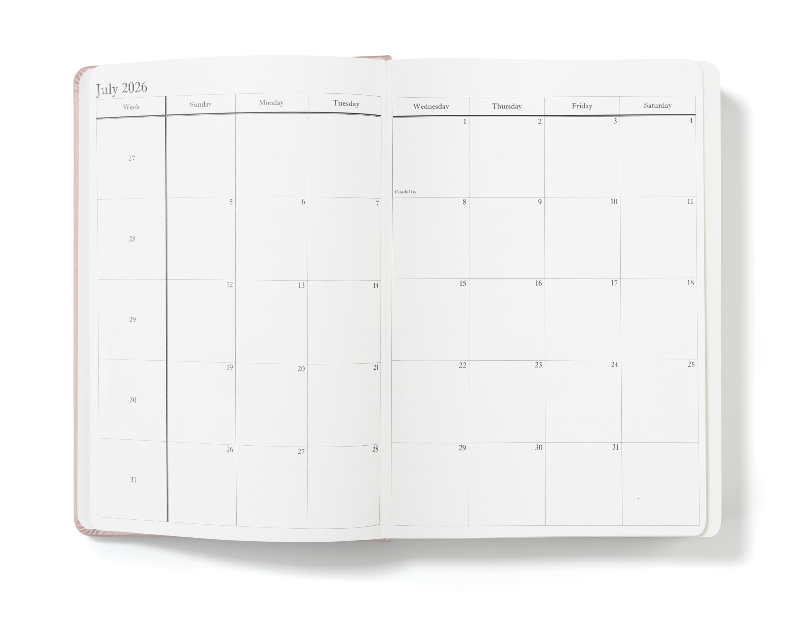 Wykeham's Executive 2026 Daily Journal Planner – Canadian Public Holidays & Format – Customisation Available (Rose, 8.5"×5.5")
