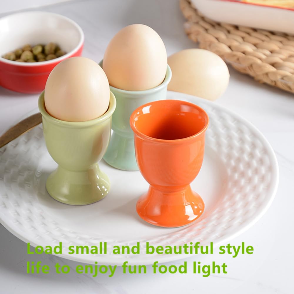 Porcelain Egg Cups Ceramic Egg Stand Holders for Soft Boiled Eggs Set of 6 for, Mix Color, Easter Housewarming Gifts