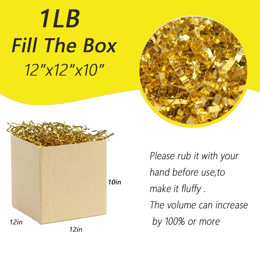 1 LB Gold Crinkle Cut Paper Shred Filler Packaging for Gift Wrap, Boxes Basket Filler,Wedding Birthday Christmas Easter Valentine’s Packing Wrapping Paper