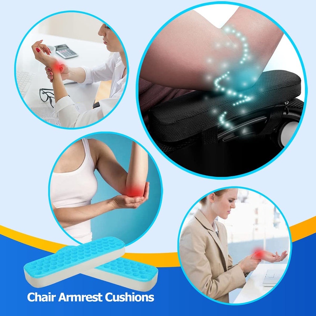 Ergonomic Armrest Pads, Cooling Gel Memory Foam Office Chair Armrest Pads, Comfortable Elbow Pillow for Arm Rest, Ergonomic Armrest Cushions for Chairs Wheelchair Comfy Gaming Chair Pack of 2