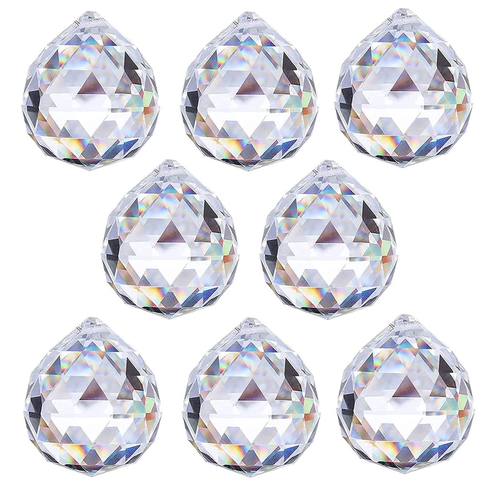 8 PCS Clear Crystal Ball Prism, K9 Crystal Sun Catchers Ball for Garden Ornaments Outdoor Window Chandelier Hanging Pendant DIY Parts 40mm
