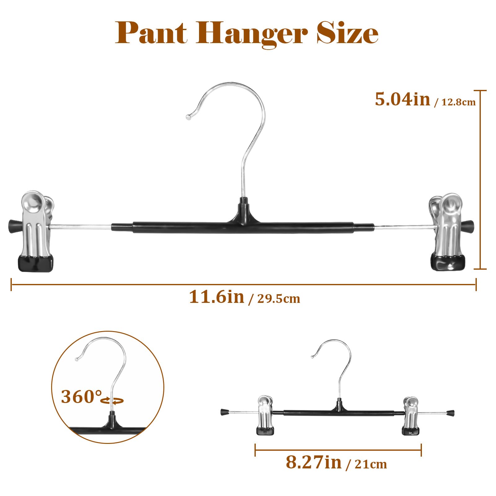 SOULNAMAN Pants Hangers with Clips, 20 Pack Pants Hangers, Adjustable Clothes Hangers, Space Saving Skirt Hanger,360° Swivel Hook Non-Slip for Pants,Skirts,Socks, Adjustable Skirt Hangers for Women