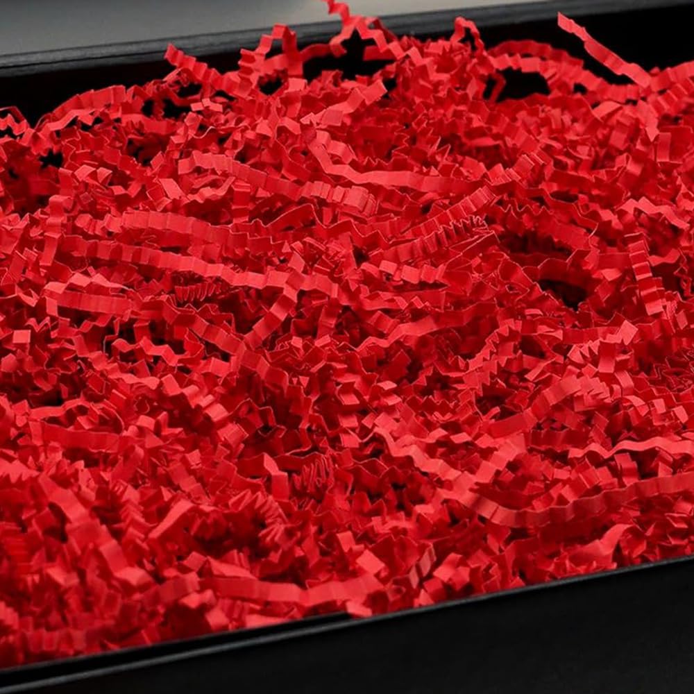 1LB Crinkle Paper Packing Paper Shredded for Gift Box Crinkle Cut Easter Basket Filler for Box Basket Filler And Gift Wrapping Kit All Occasions (Red)