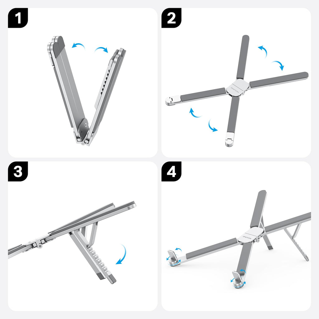 OMOTON LA15 360° Rotation Auto-Locking Laptop Stand for Desk, 6-Level Adjustable Aluminum Riser & Portable Foldable Holder for MacBook Tablet up to 15.6"