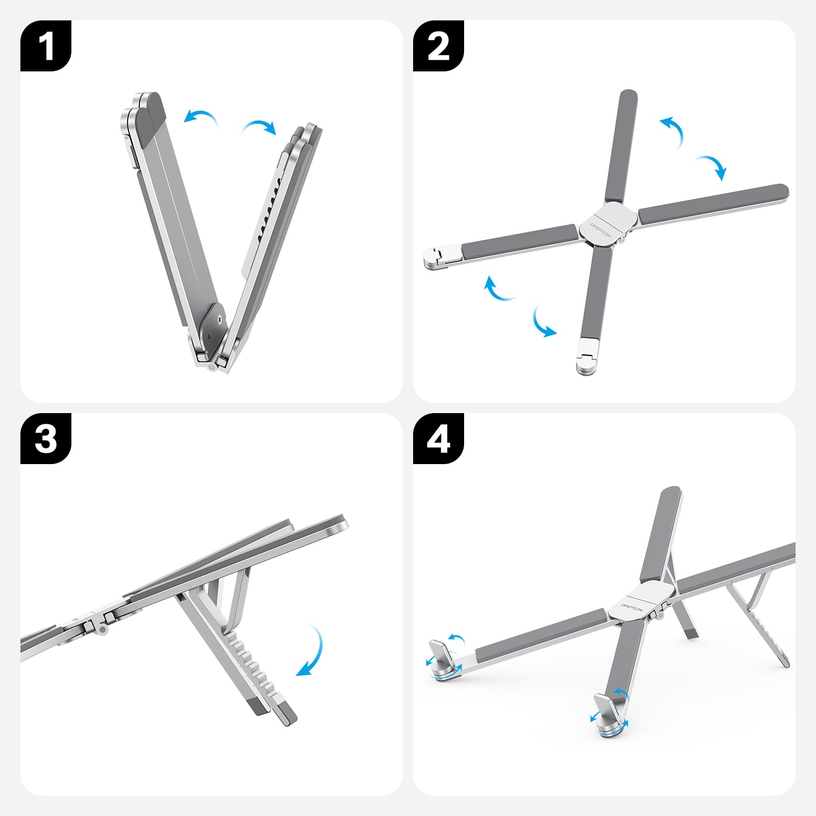 OMOTON LA15 360° Rotation Auto-Locking Laptop Stand for Desk, 6-Level Adjustable Aluminum Riser & Portable Foldable Holder for MacBook Tablet up to 15.6"