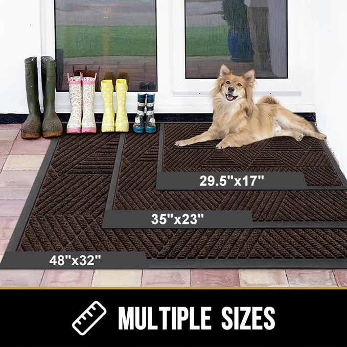 OLANLY Front Door Mat Outdoor Indoor, Heavy Duty Non Slip Rubber Mat, Absorbent Outdoor Rug, Easy Clean Welcome Mat, Low Profile Entryway Rugs, 29.5"x17", Dark Brown