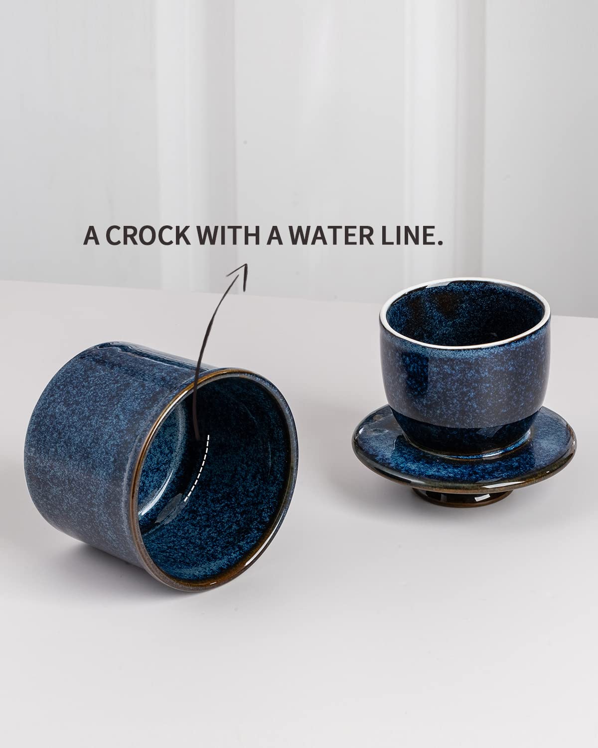 XELA Ceramic Butter Crock, The Original Reactive Glaze, Butter Dish with Water Line for Spreadable Fresh Butter - Kiln Turns Blue