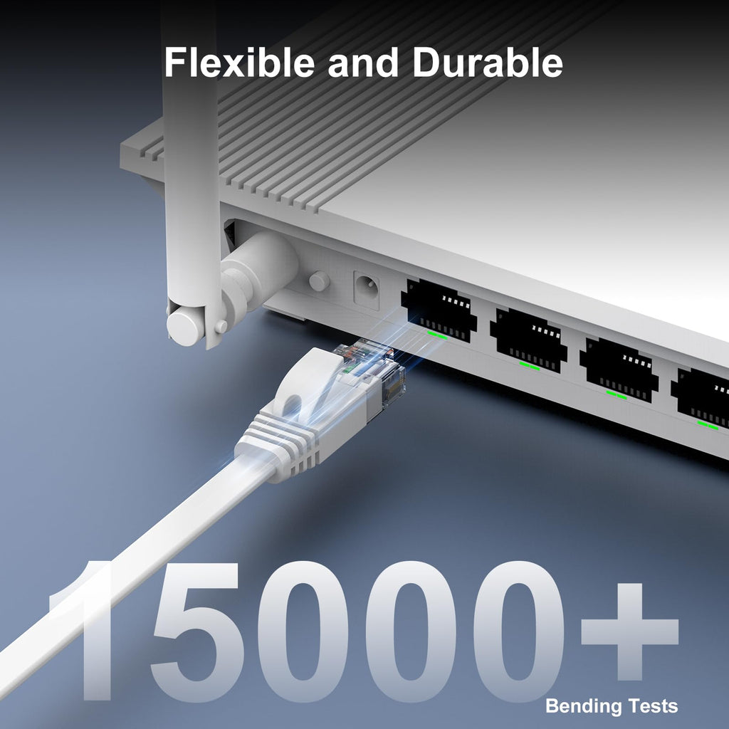 Cat 6 Ethernet Cable 100ft - High Speed 10Gbps, Indoor&Outdoor, Slim Flat Design, Supports Cat7 Network - for Router, Modem, PS4/5, Xbox - White, Weatherproof, Includes 35 Clips & 4 Straps