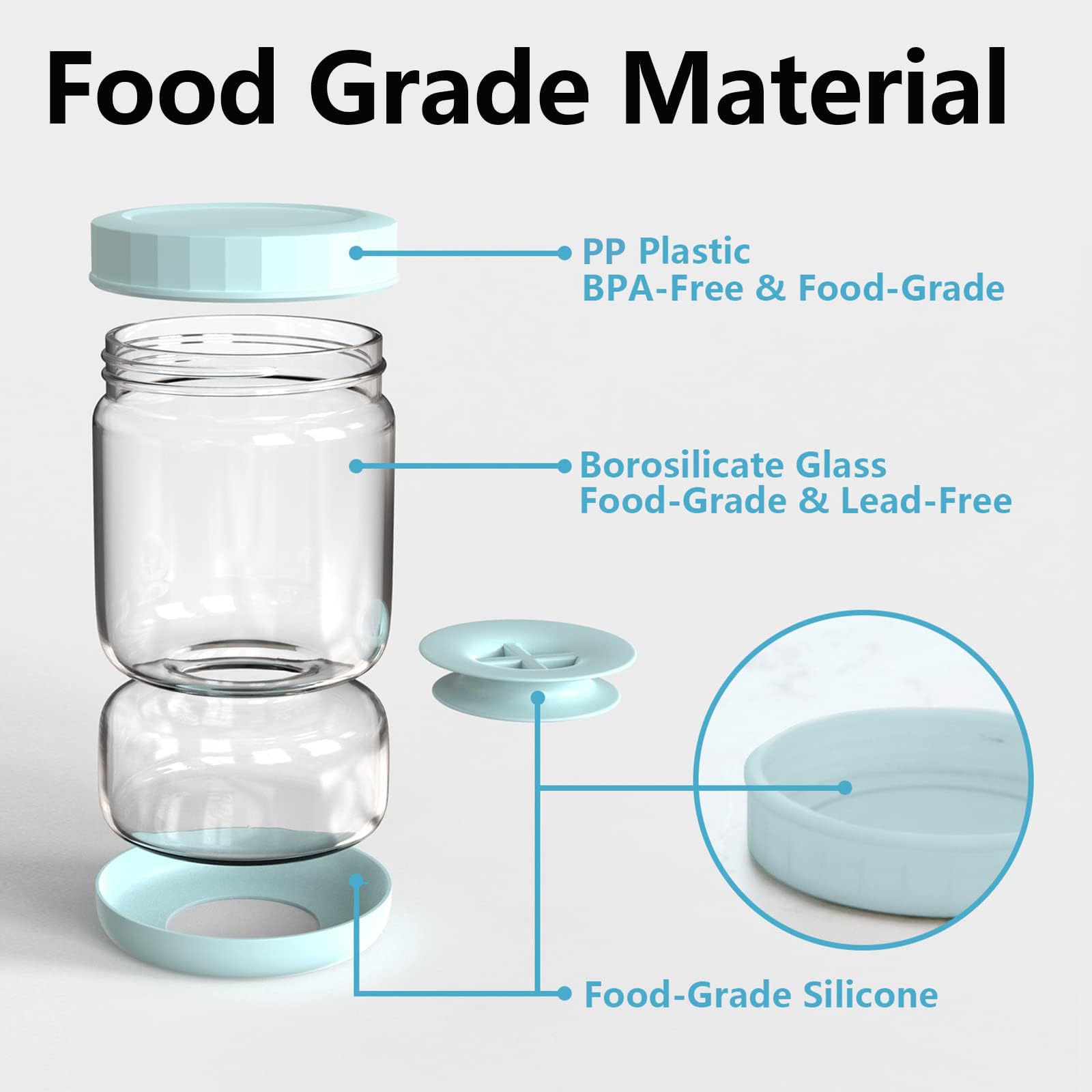 WhiteRhino Glass Pickle Container with Strainer,Olive Hourglass Jar,Pickle Jar Upside Down Kimchi for Jalapenos,Leakproof Airtight Lids and Refrigerator Dishwasher Safe (Blue/34oz)