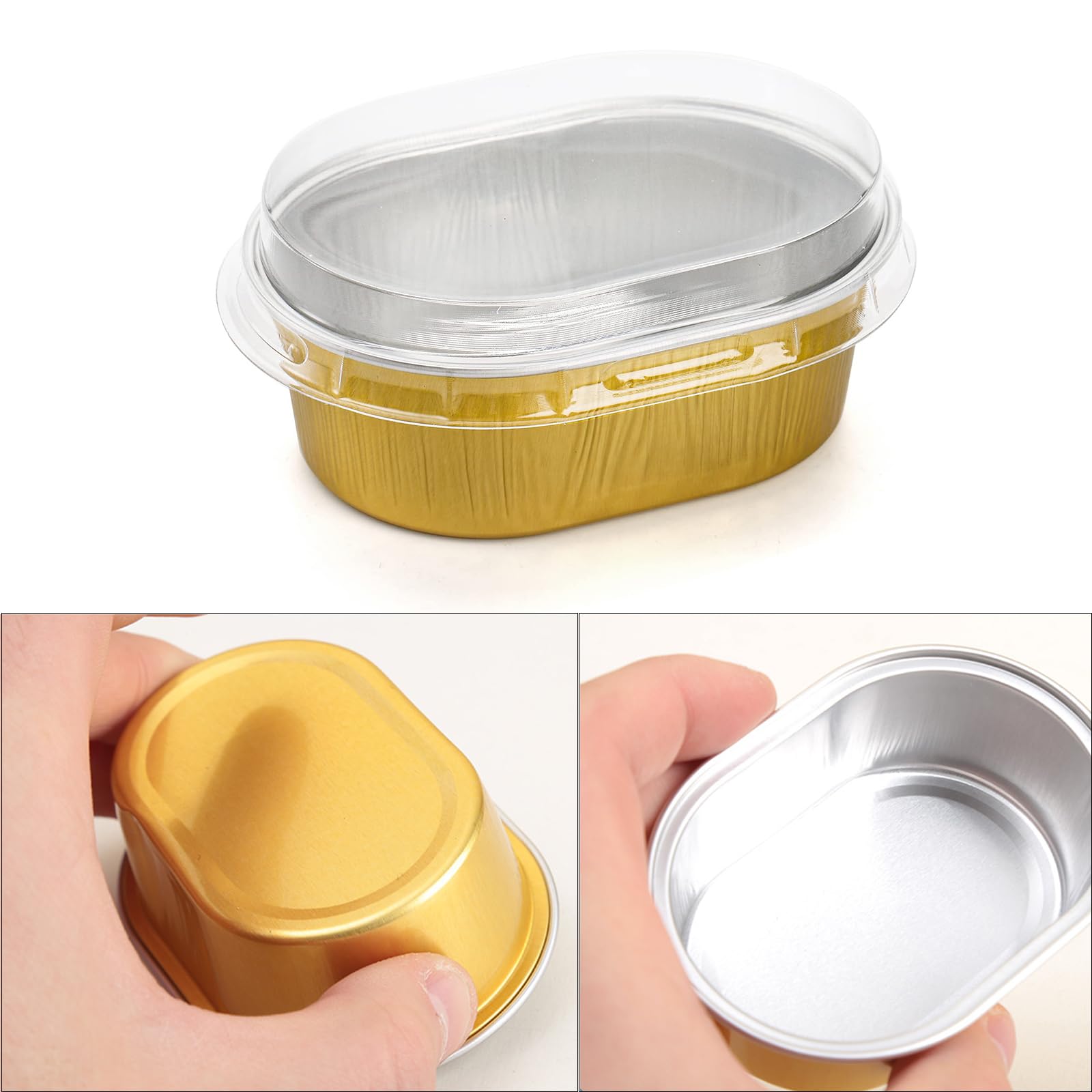 Dicunoy 100 Pack Mini Aluminum Baking Cups with Lids, 2 FL OZ Disposable Ramekins Muffin Liners Containers, Individual Pie Tin Cup for Dessert, Creme Brulee, Pudding, Cupcake