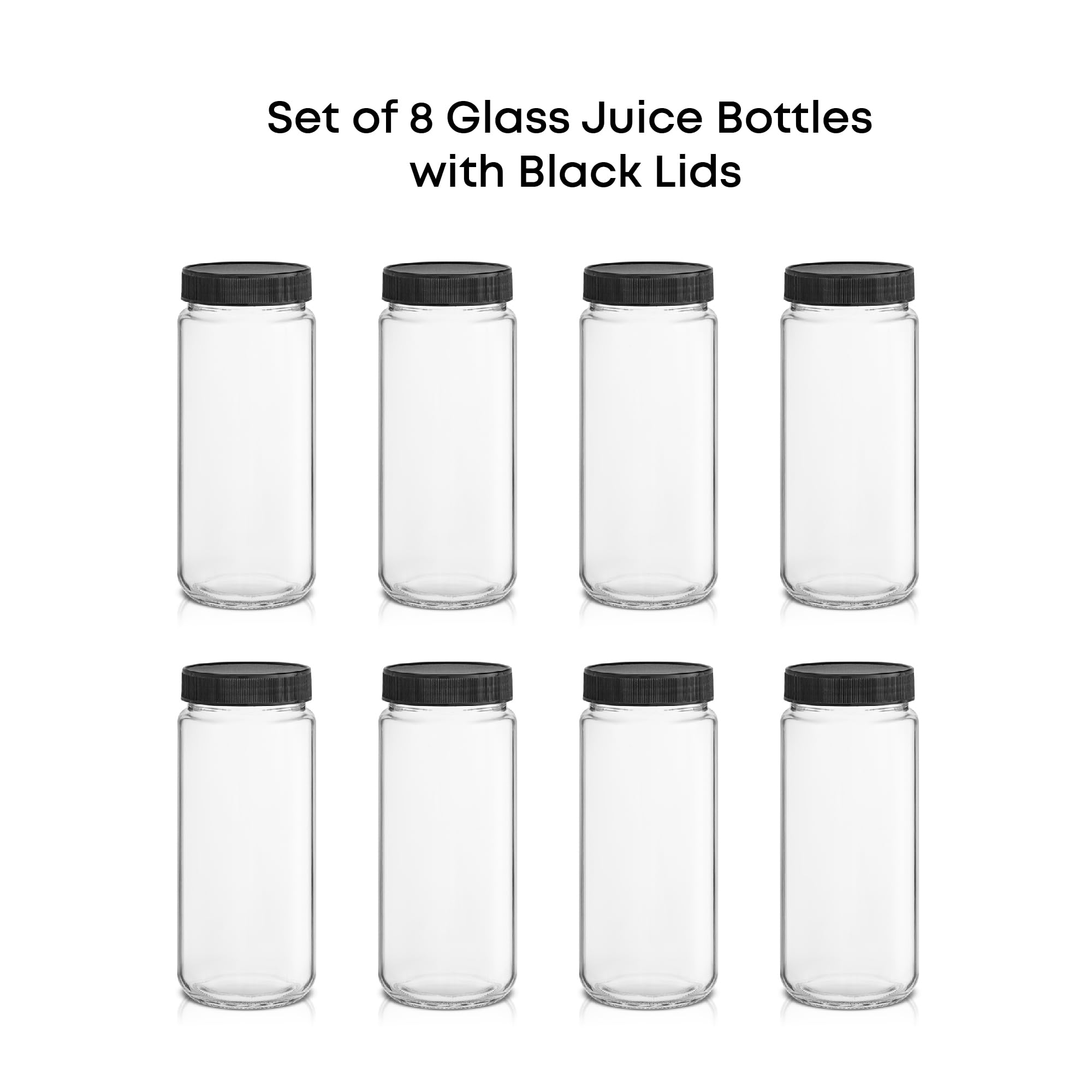 JoyJolt Glass Bottles, 16 oz Set of 8 With Caps and Labels for Fridge. Containers for Juice, Cold Brew, Smoothies