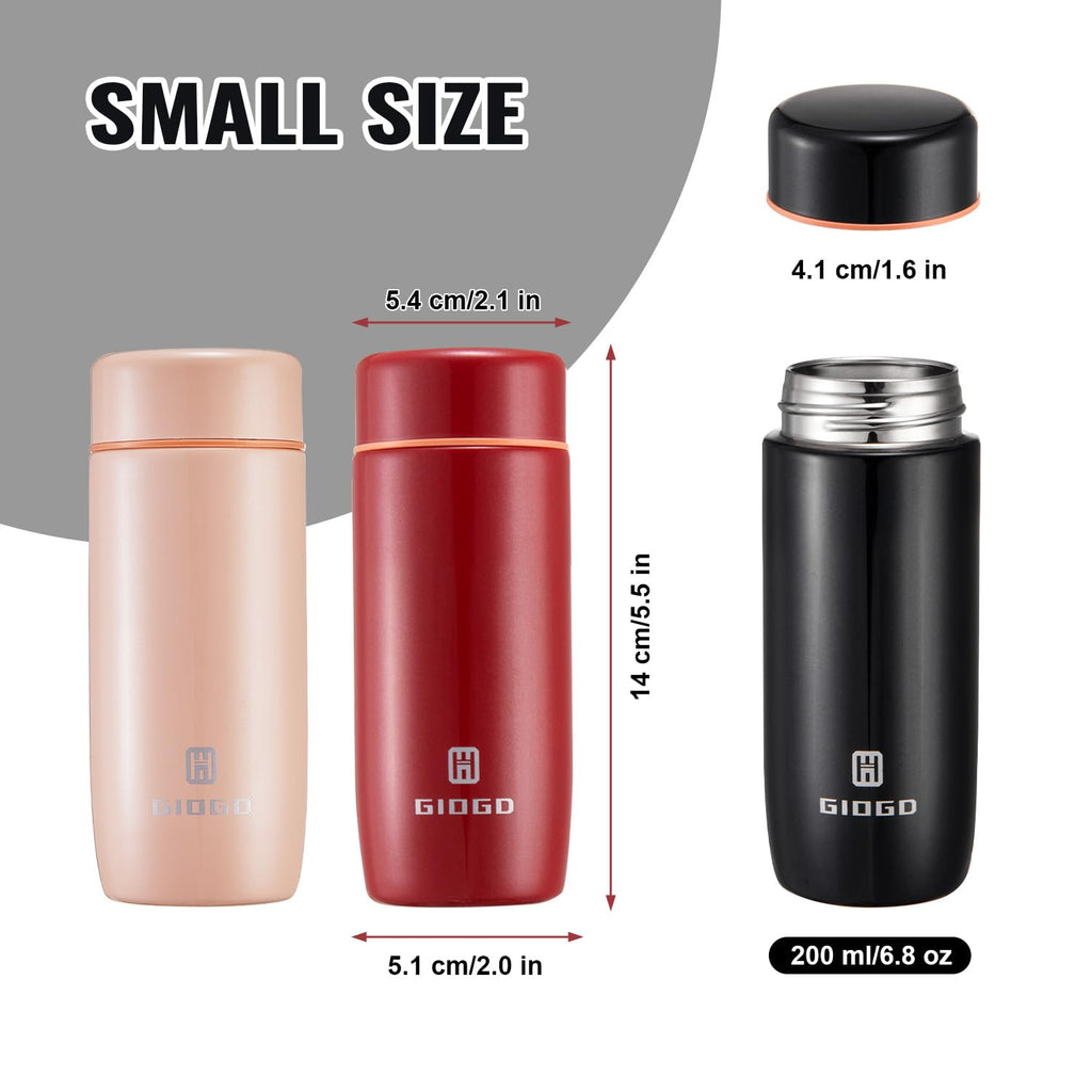 Small Stainless Steel Water Bottles Small Thermo Bottle 200ml/6.8oz mini Thermo Flask Vacuum Insulated Thermal Water Bottle Thermo for Hot and Cold Drinks Water Coffee Perfect for Purse (Black)