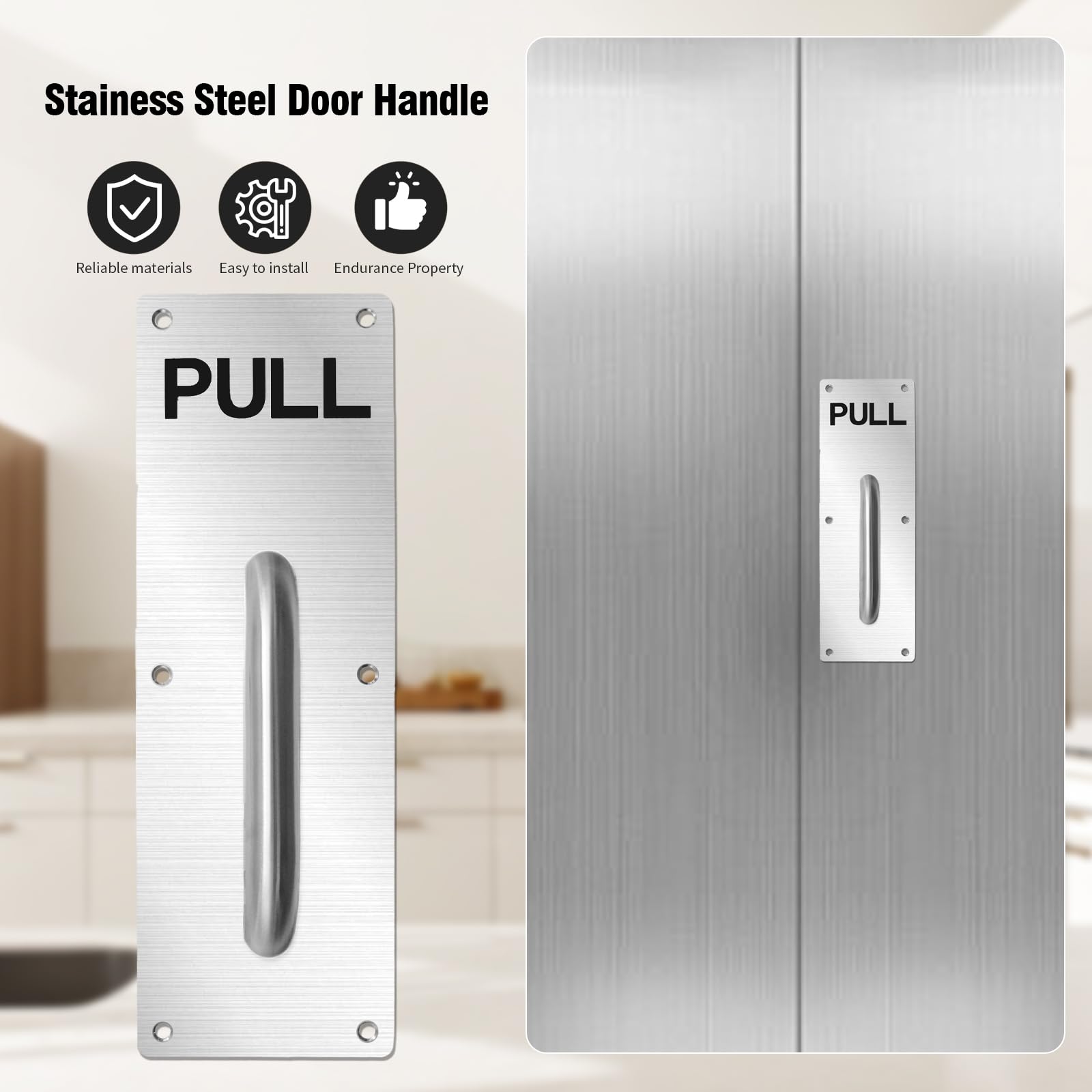 DUZFOREI Stainless Steel Door Handle, Pull and Push Plate Commercial Door Handle with Screws, 11.8" x 3.9" Door Handle