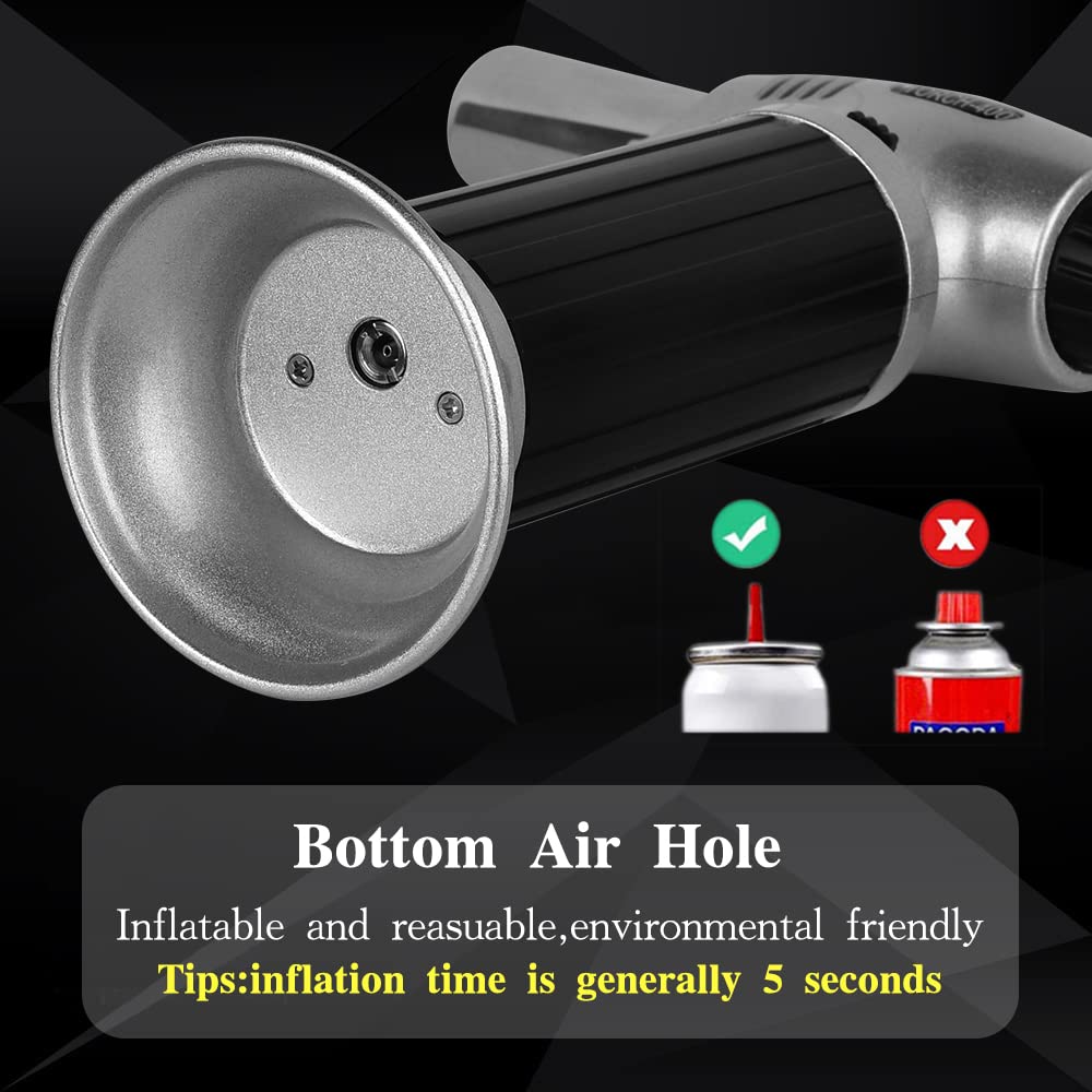 Butane Torch, Professional Culinary Torch Lighter, Blow Torch Refillable Portable, Kitchen Torch with Safety Lock and Adjustable Flame for Desserts BBQ Baking Camping (Butane Gas not Included)